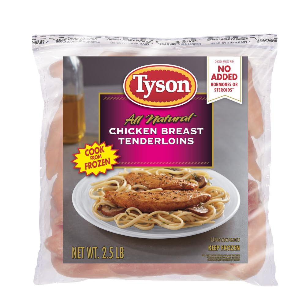 Tyson Boneless Skinless Chicken Breast Tenderloins for Cooking Families, Freezer Meals, Healthy Protein, |5 lb (Frozen)