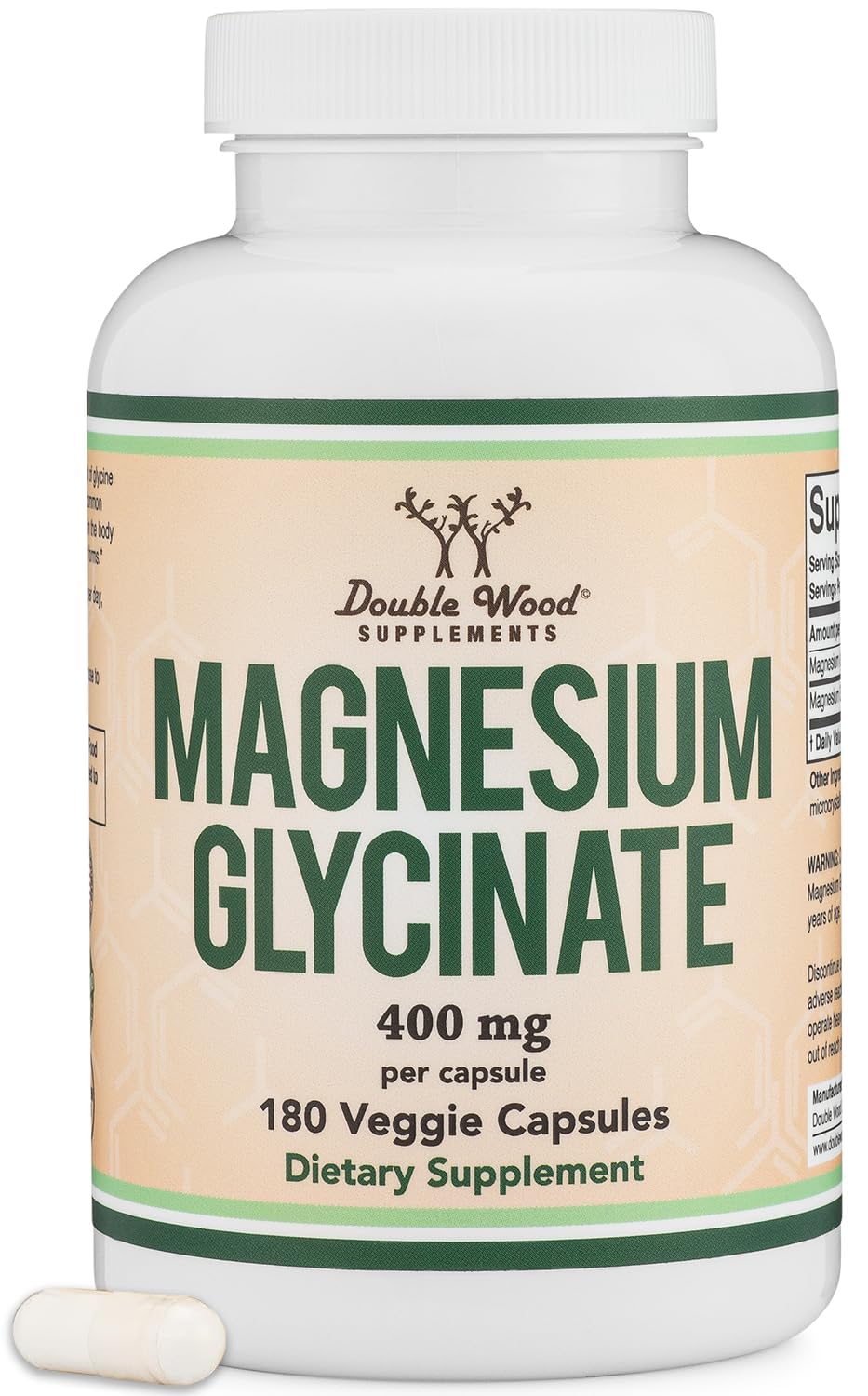 Double Wood Supplements Magnesium Glycinate 400mg for Sleep, Muscle & Heart Support (Vegan, Third Party Tested, Gluten F