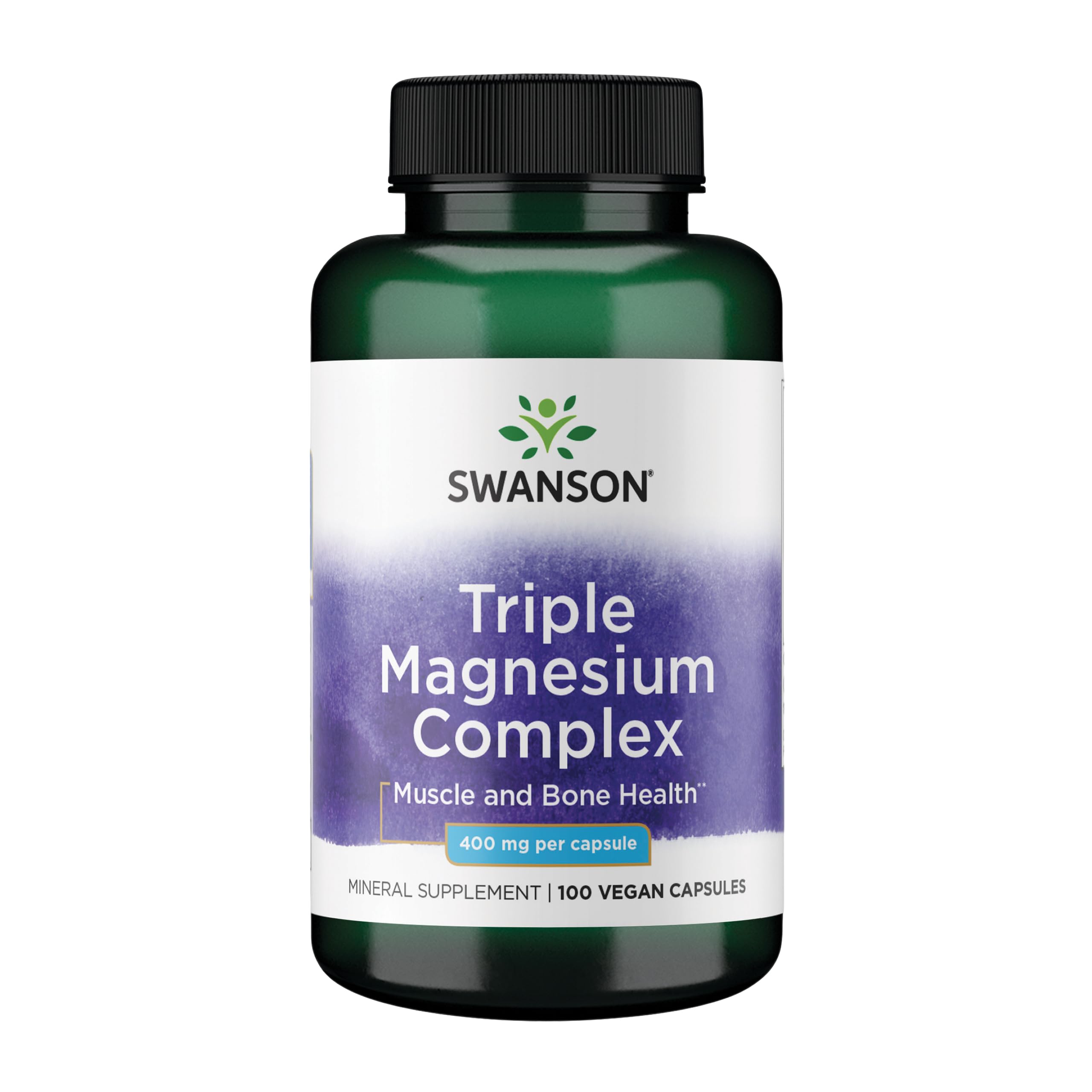 Swanson Triple Magnesium Complex 100 Capsules 400mg Each For Men and Women Daily Supplement Relief Pain Relief