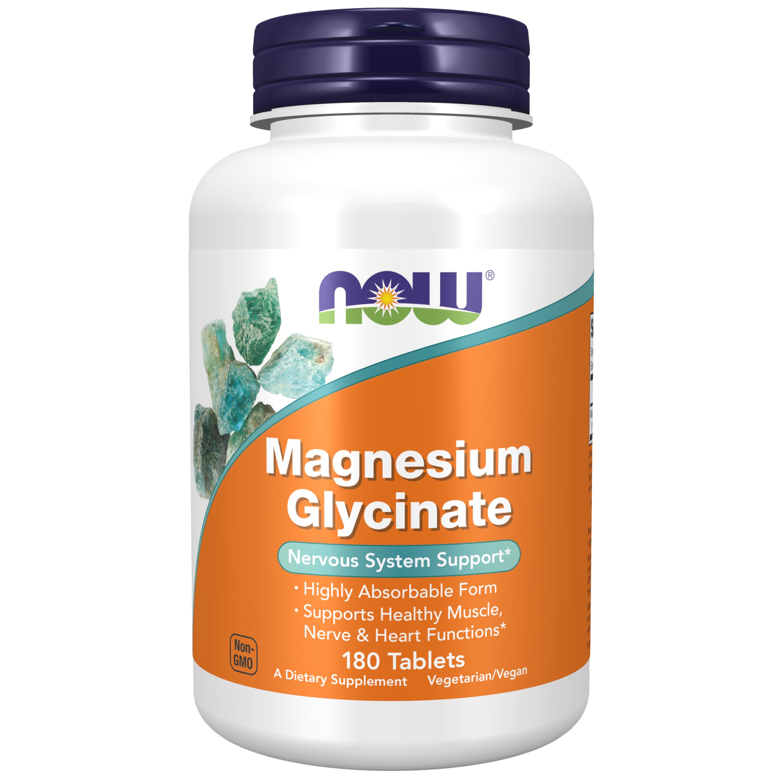 NOW Foods Supplement Magnesium Glycinate 100 mg, Highly Absorbable Form, 180 Tablets for Stress Relief and Muscle Relaxa
