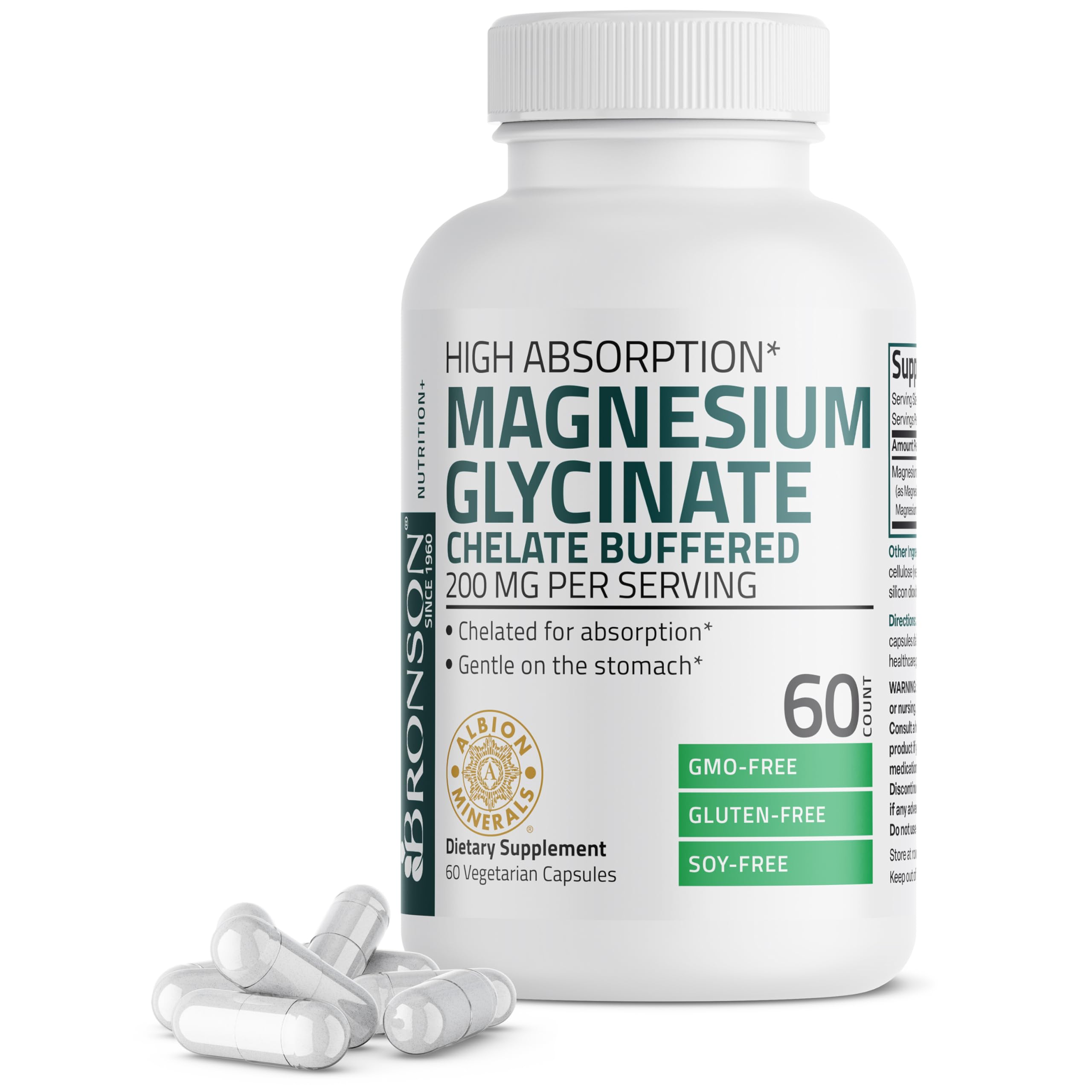 Bronson Magnesium Glycinate 200 MG per Serving Chelated for High Absorption, Gentle On Stomach, Non-GMO