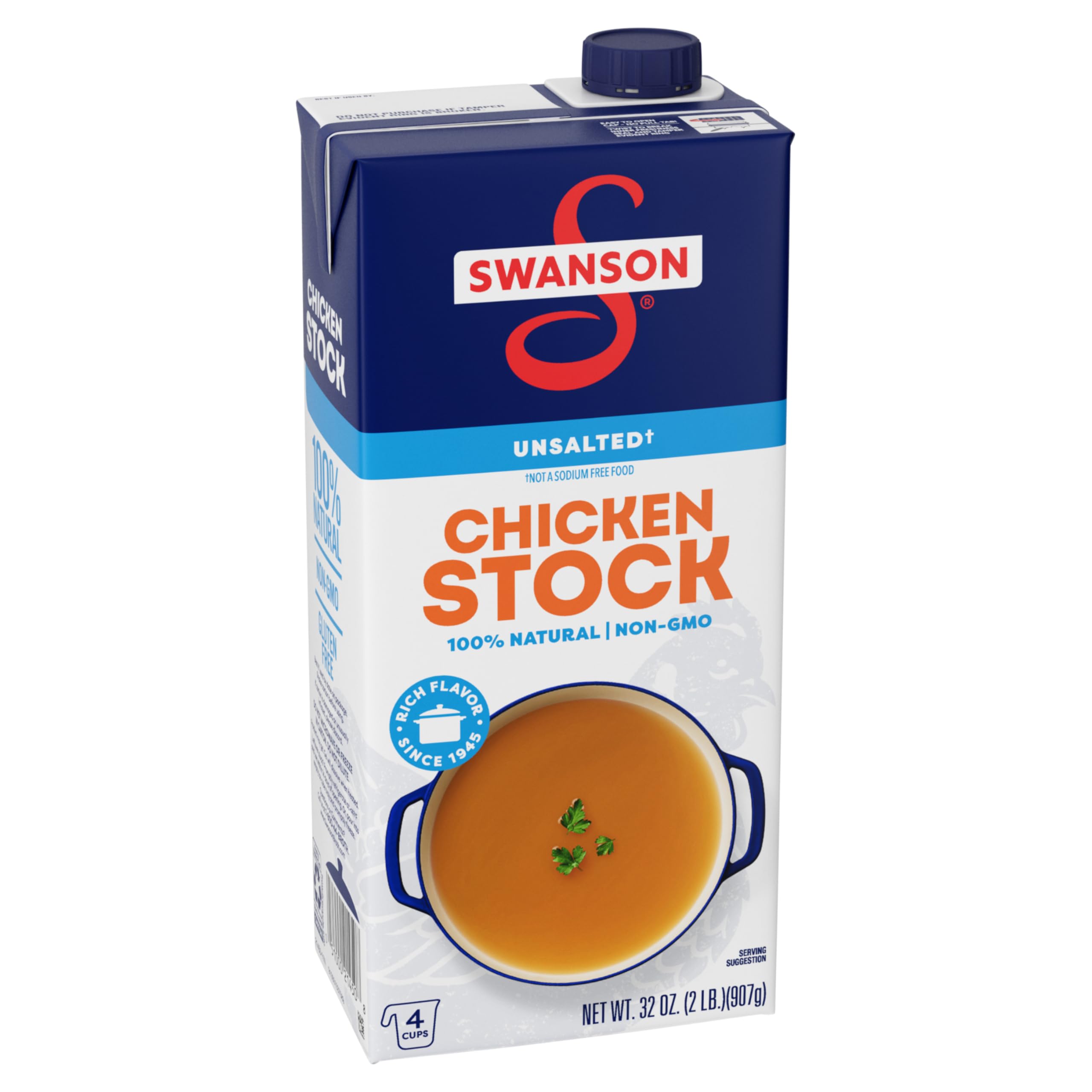Swanson 100% Natural Unsalted Chicken Stock for Cooking, Healthy Gourmet Dishes, Home Cooking, Zero Sodium Added, 32 oz