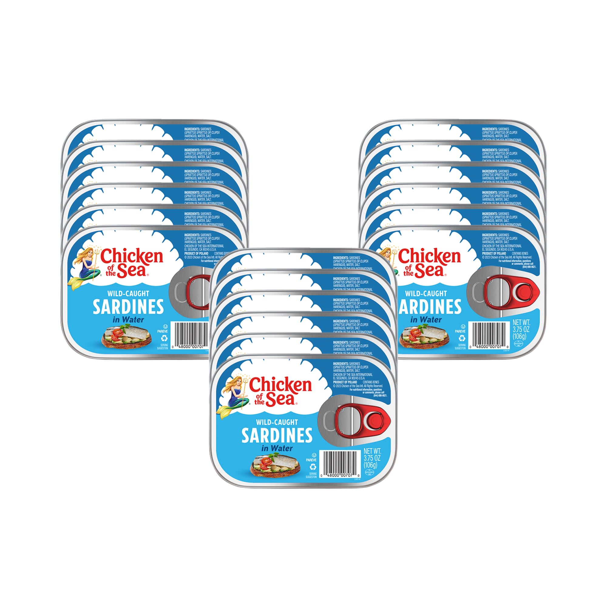 Chicken of the Sea Wild Caught Canned Sardines in Water |75 Oz Cans (Pack of 18) for Snacking on the Go High in Omega-3s
