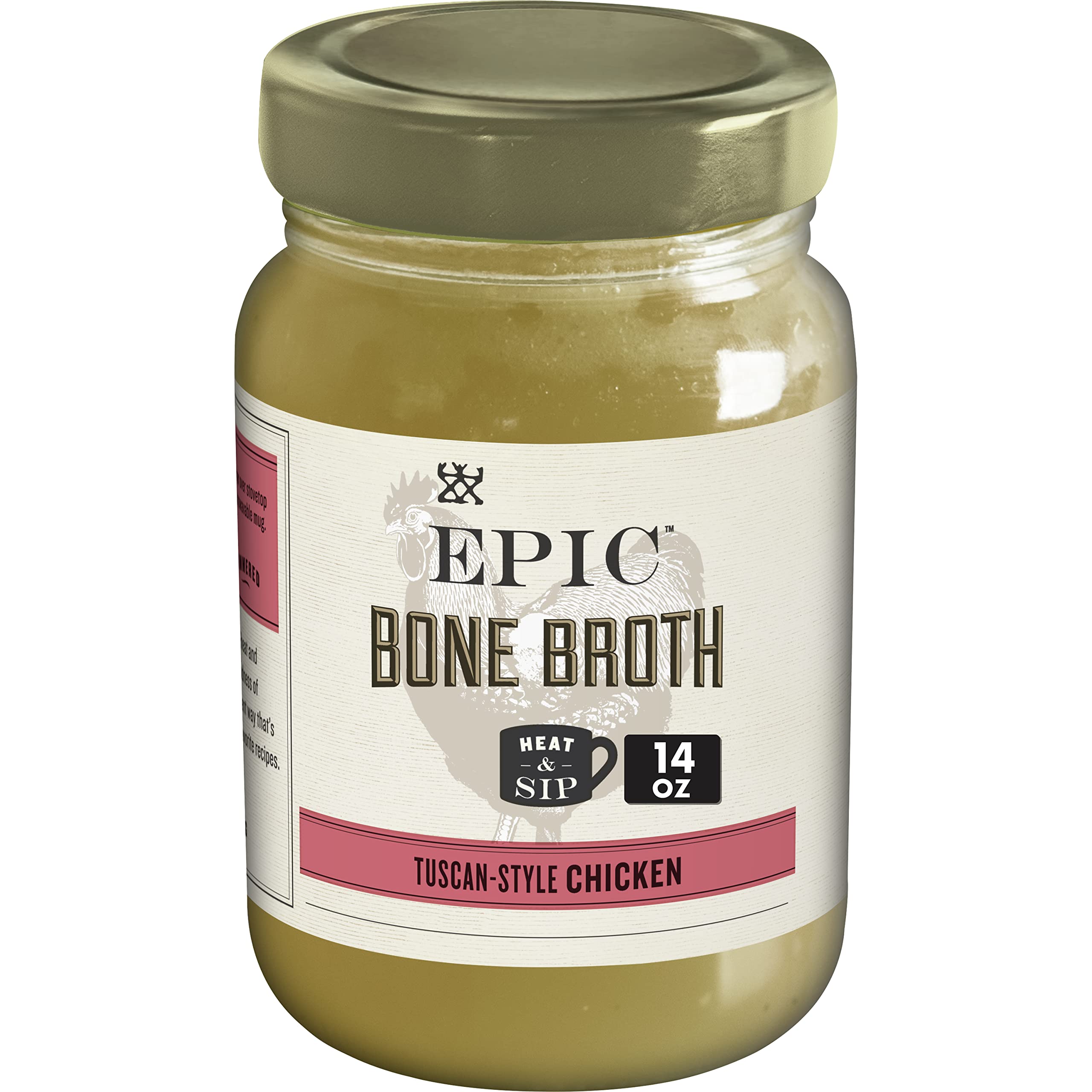 Epic Tuscan Chicken Bone Broth Keto Friendly 14 oz Jar for Weight Loss