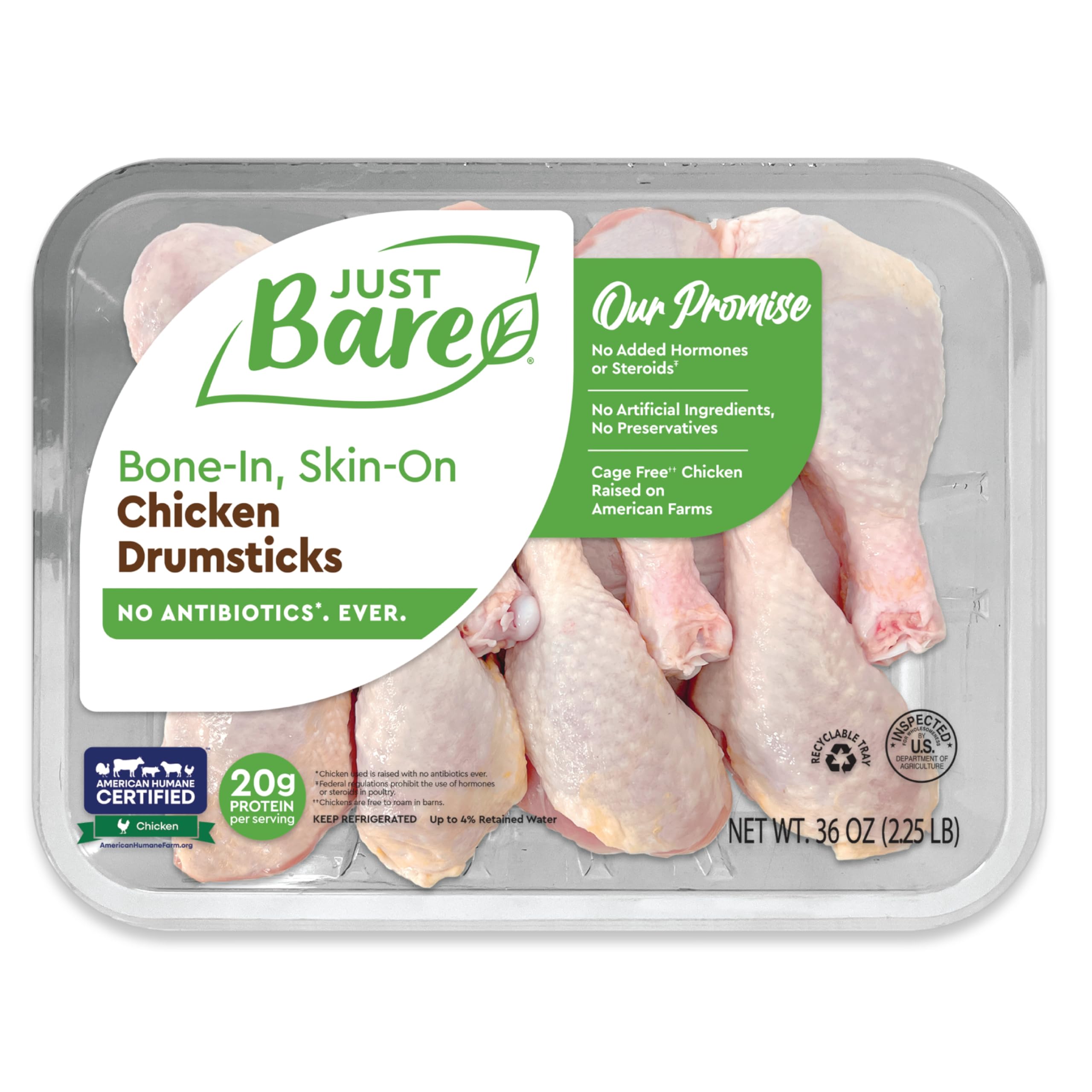 Just Bare Natural Fresh Chicken Drumsticks - Family Pack - No Antibiotics Ever - Bone-In - |25 LB
| Just Bare Natural F
