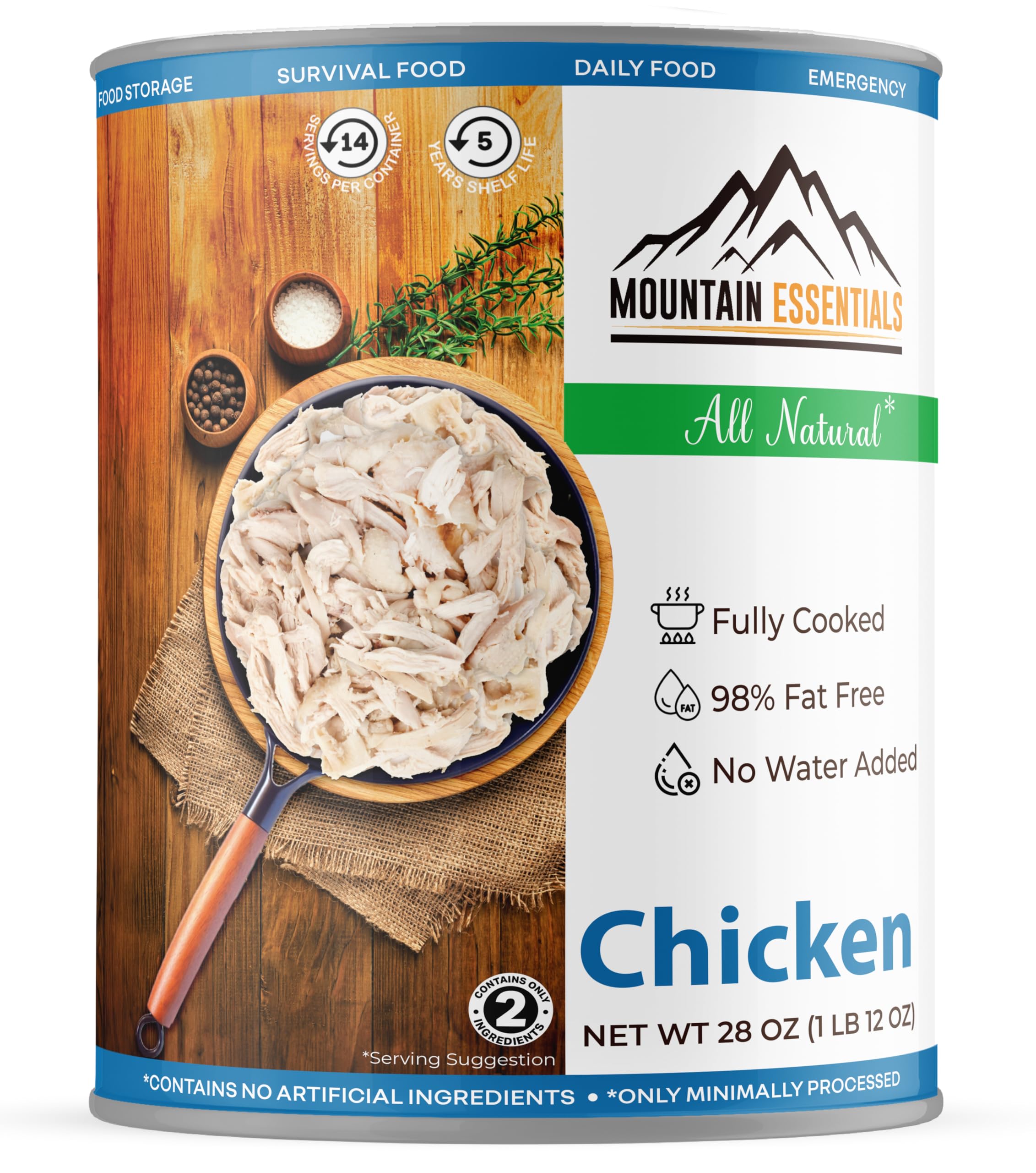 Mountain Essentials All Natural Fully Cooked Chicken Recipe Ready Canned Meat No Water Added
| Mountain Essentials No C