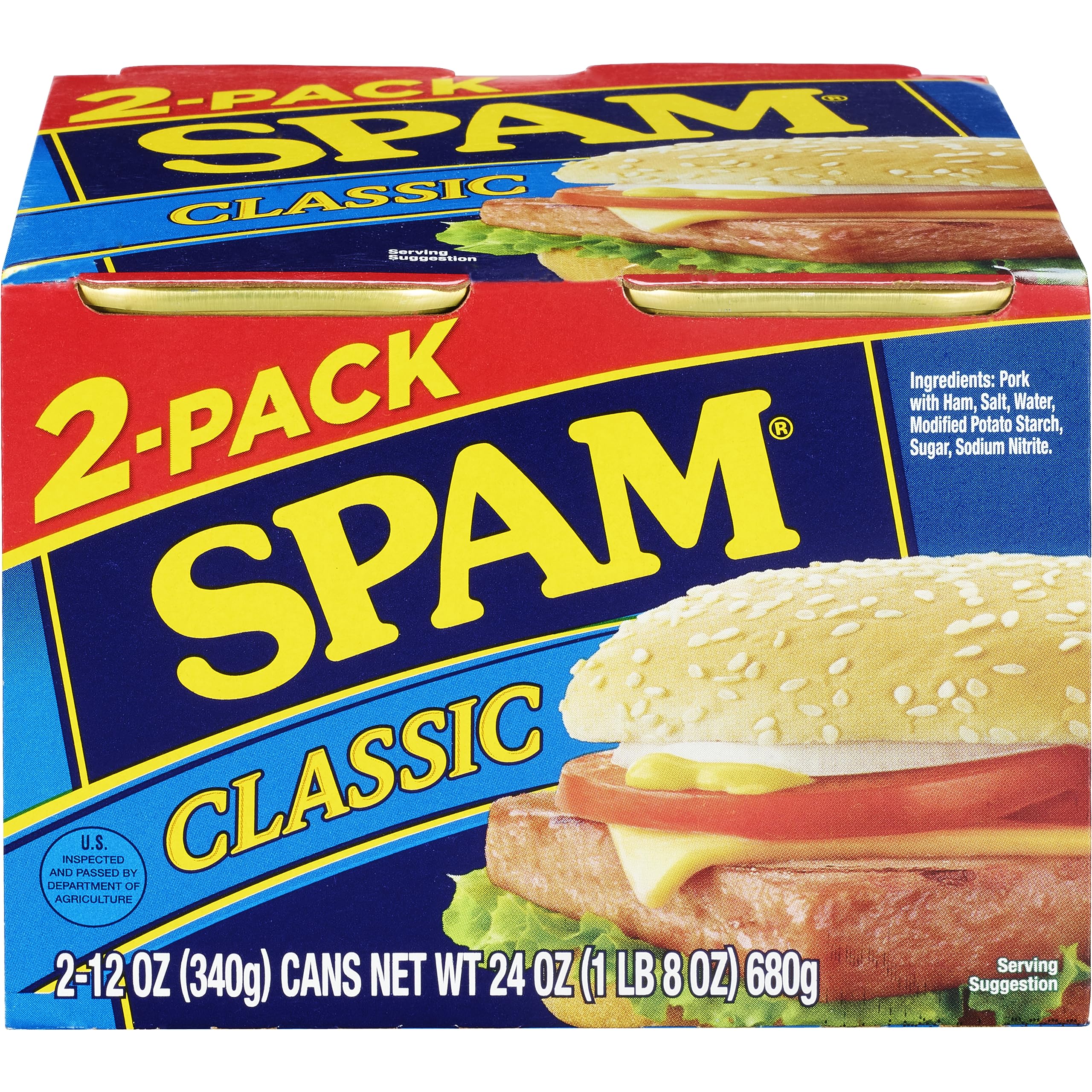 SPAM Classic Fully Cooked Pork & Ham Canned Meat, Keto-Friendly & Gluten Free, Perfect for Sandwiches & Breakfast, 12 Ou